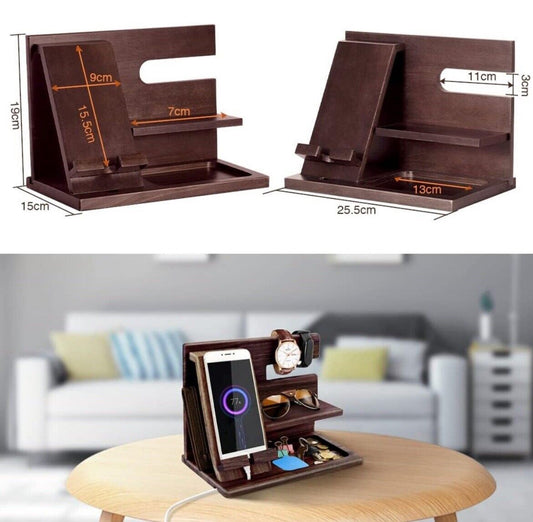 Bedside Organiser Birthday Gifts For Him Wood Phone Docking Station Key Holder