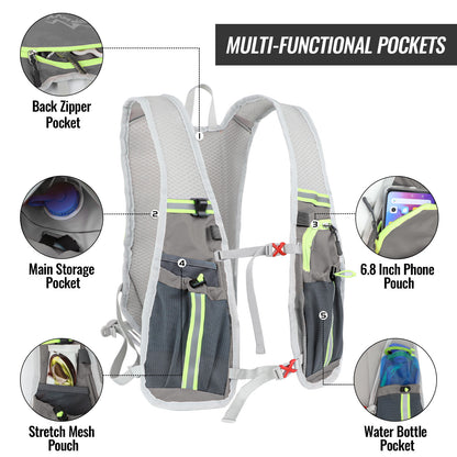 Nepfaivy Running Vest Hydration Backpack - Lightweight And Reflective Running Hydration Vest With Multi-pouches, Breathable And Adjustable Running Backpacks For Outdoor Running Cycling Climbing