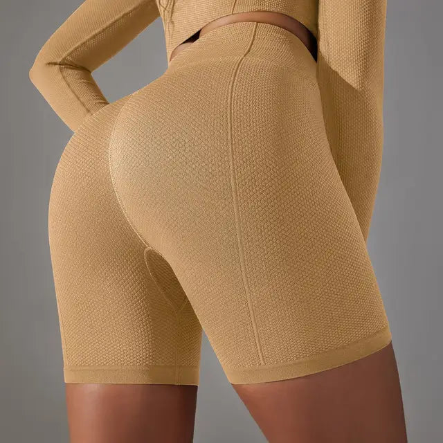 Mermaid Curve High Waist Tight Seamless Knitted GYM Shorts Hip Up Breathable Stripe Shorts Running Fitness Quick Dry Yoga Shorts
