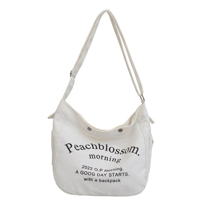 Letter canvas bag, women's new trendy tote bag, student class large capacity crossbody bag