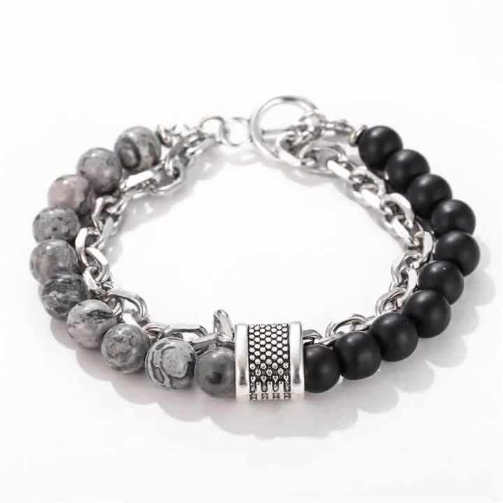 Fashion Punk Style Frosted Stone Chain Combination Geometric Men's Bracelet Bracelet Accessories
