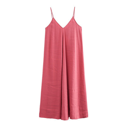 Solid color casual loose strap MIDI dress