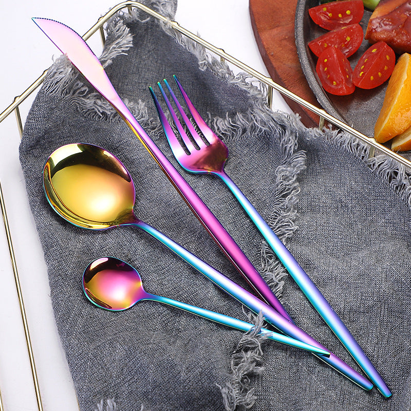 Portuguese Stainless Steel Knife Fork Spoon Golden Steak Knife Fork Set Four-Piece Tableware Set