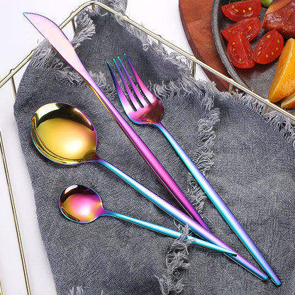 Portuguese Stainless Steel Knife Fork Spoon Golden Steak Knife Fork Set Four-Piece Tableware Set
