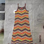 Holiday Knitted Dress Women's Summer Colorful Wave Pattern Strap Skirt Long Style Temperament V-neck Long Skirt