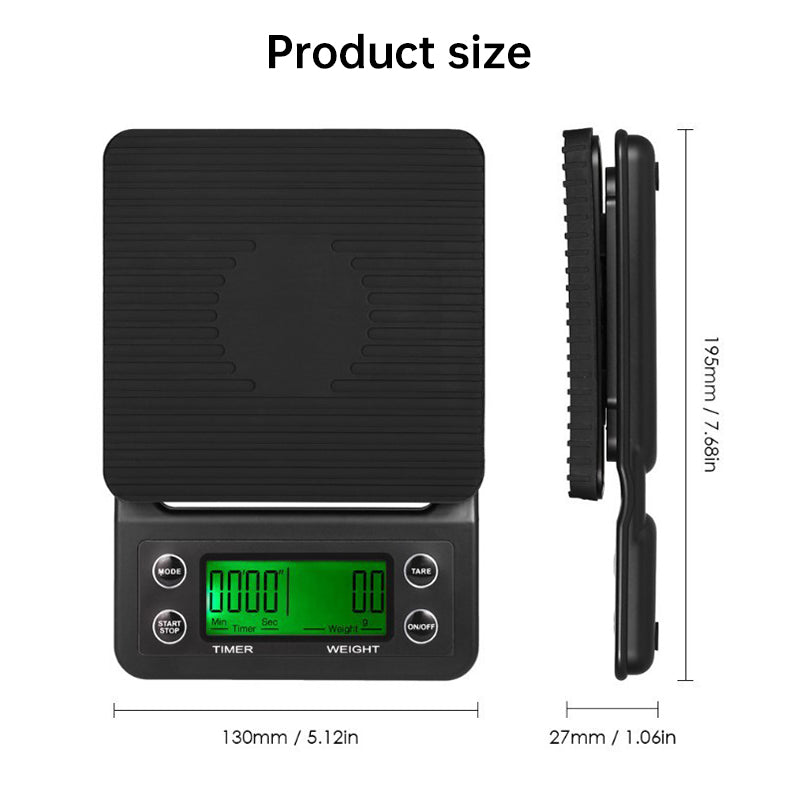 Digital kitchen coffee scale with timer, high - precision LCD, 5kg/0.1g