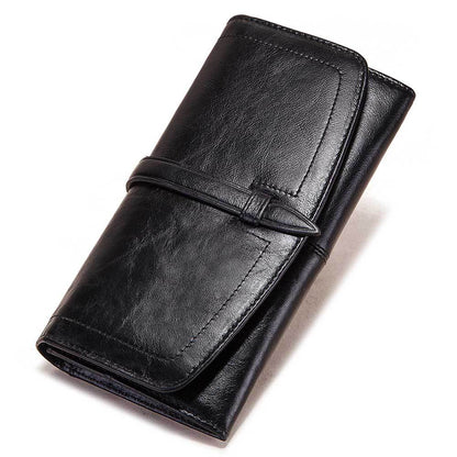 New Ladies Leather Wallet RFID Long Zipper Retro Women's Wallet Large Capacity Women's Bag