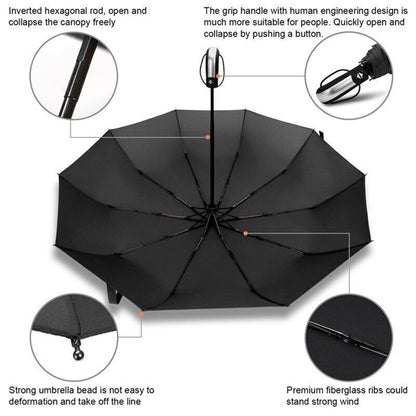 10 Ribs Strong Automatic Umbrella Windproof Stormproof Compact Folding Umbrella