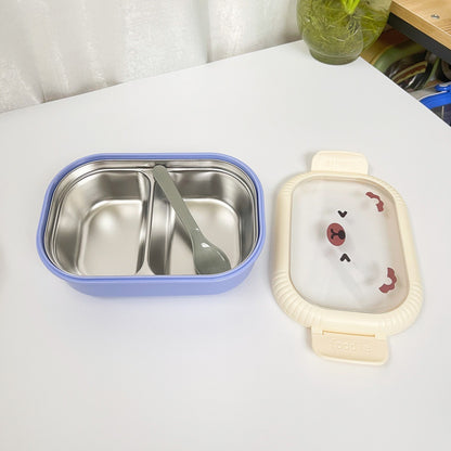 Cartoon cute bear stainless steel portable compartment lunch box with lid