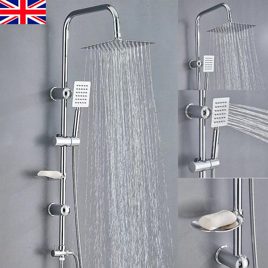 Stainless Steel Dual 2 Mixer Shower Heads Rainfall Rail Hose Riser Kit Valve Set