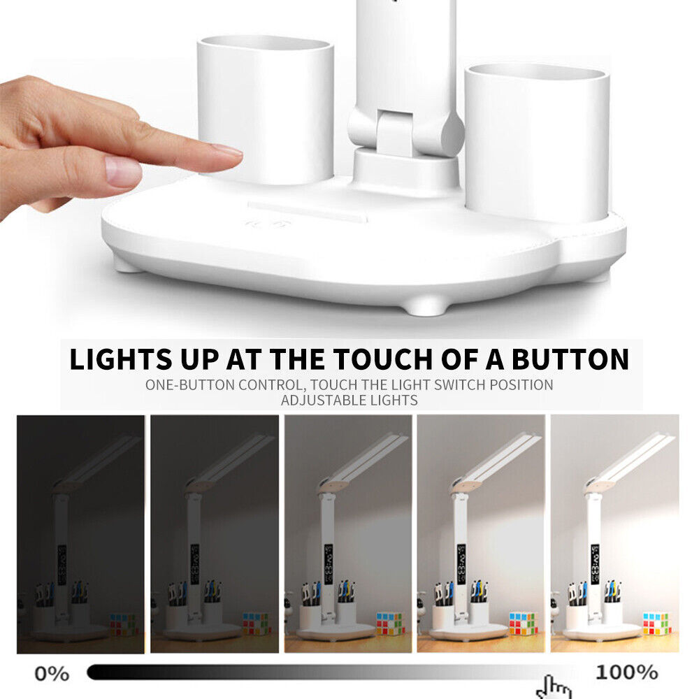 LED Reading Desk Lamp Dimmable USB Double Head Foldable Table Night Light White