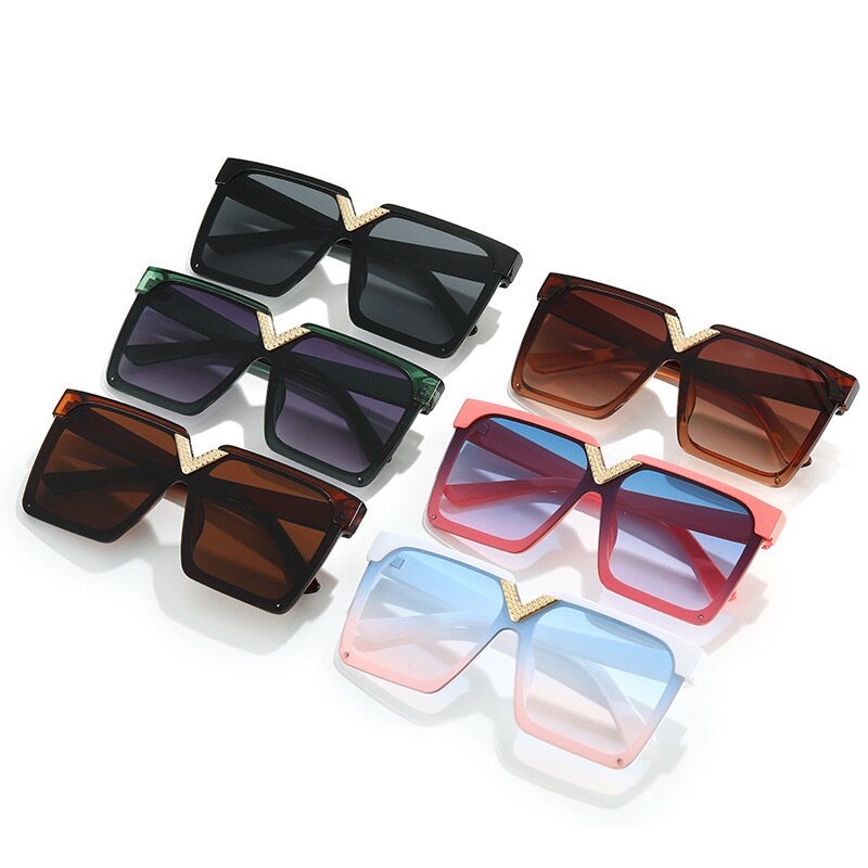 One Piece Square V shaped Sunglasses For Women New Fashon Oversized Balck Gradient Sun Glasses Female Pink Blue Shades Men Glasses