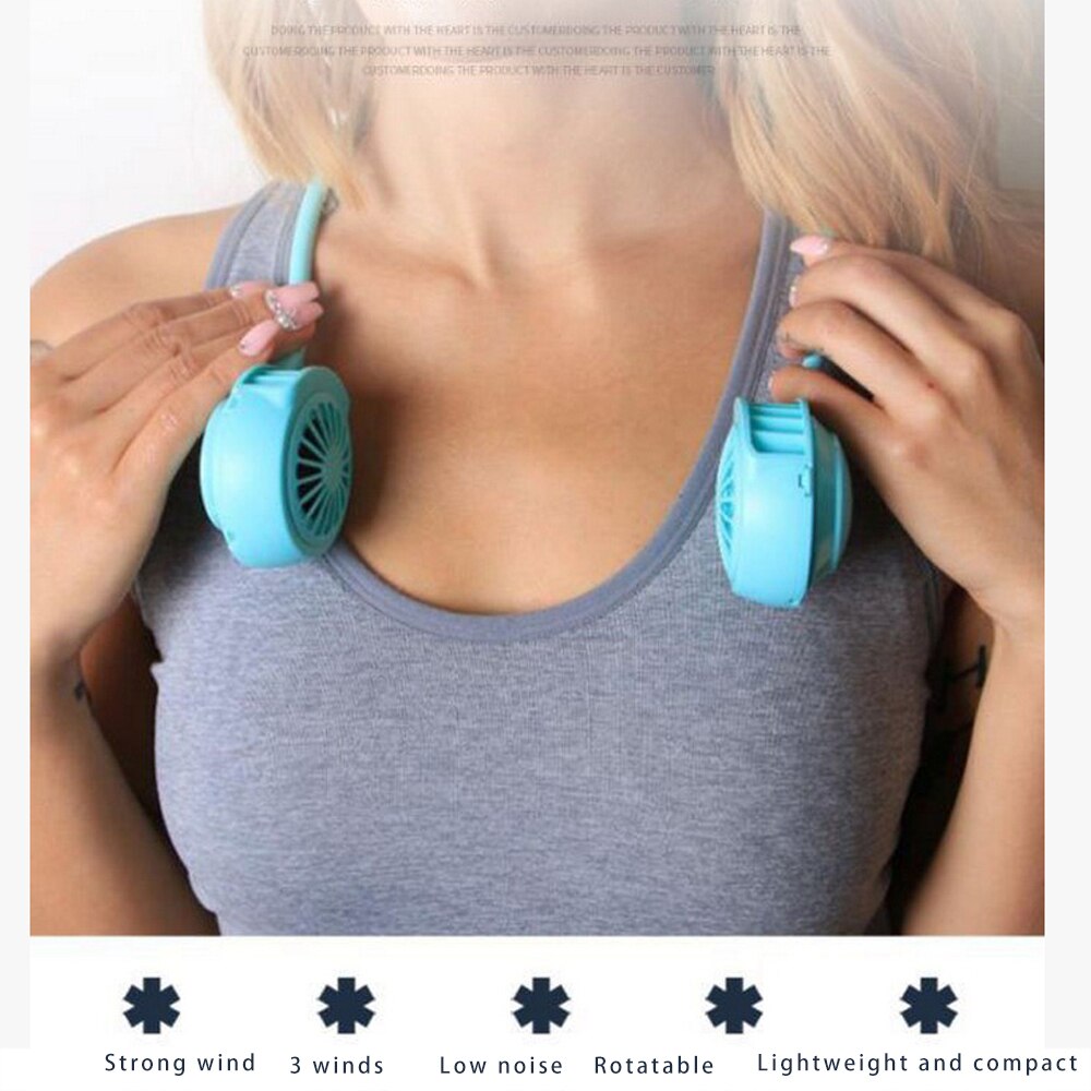 Portable Lazy Sports Halter Fan 2 Fans Mini Hanging Neck Fan USB Rechargeable Cover Halter Sports Aromatherapy Fan