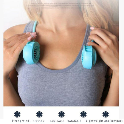 Portable Lazy Sports Halter Fan 2 Fans Mini Hanging Neck Fan USB Rechargeable Cover Halter Sports Aromatherapy Fan