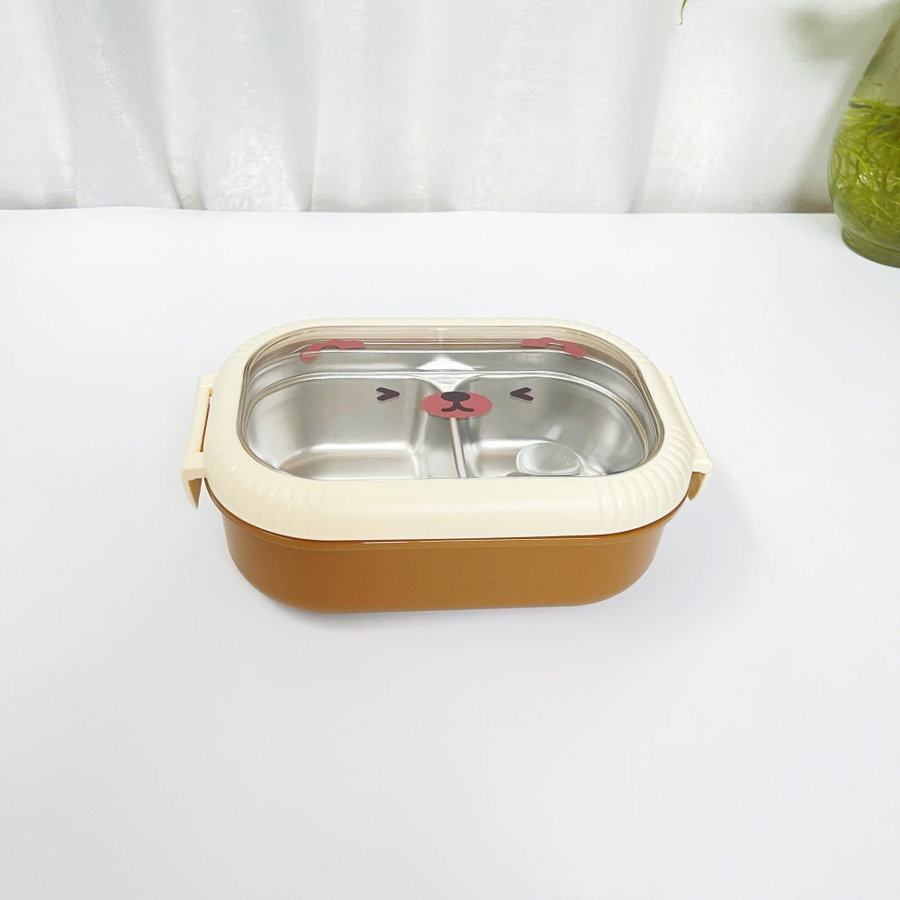 Cartoon cute bear stainless steel portable compartment lunch box with lid