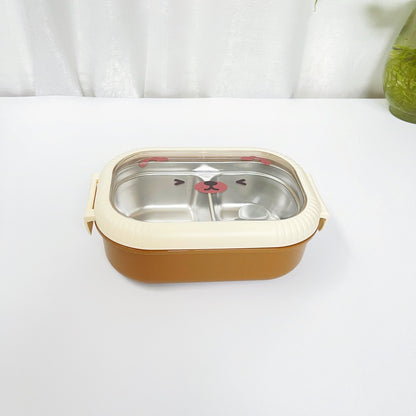 Cartoon cute bear stainless steel portable compartment lunch box with lid