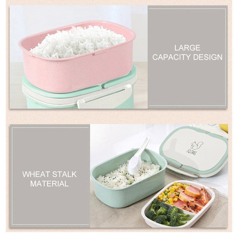 Portable Healthy Material Lunch Box 2 Layer Wheat Straw Bento Boxes Microwave Dinnerware Food Storage Container Foodbox Kitchen