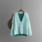 Loose color matching Fried Dough Twists V-neck knitted cardigan casual sweater coat female