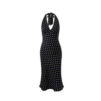 Polka print strap neck bag hip skirt dress