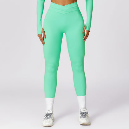 Quick drying buttocks lifting tight yoga pants, cross high waist fitness pants, worn on the outside, brushed running sports