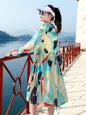 Printed mid length knee length sun protection suit, outdoor breathable lightweight jacket
