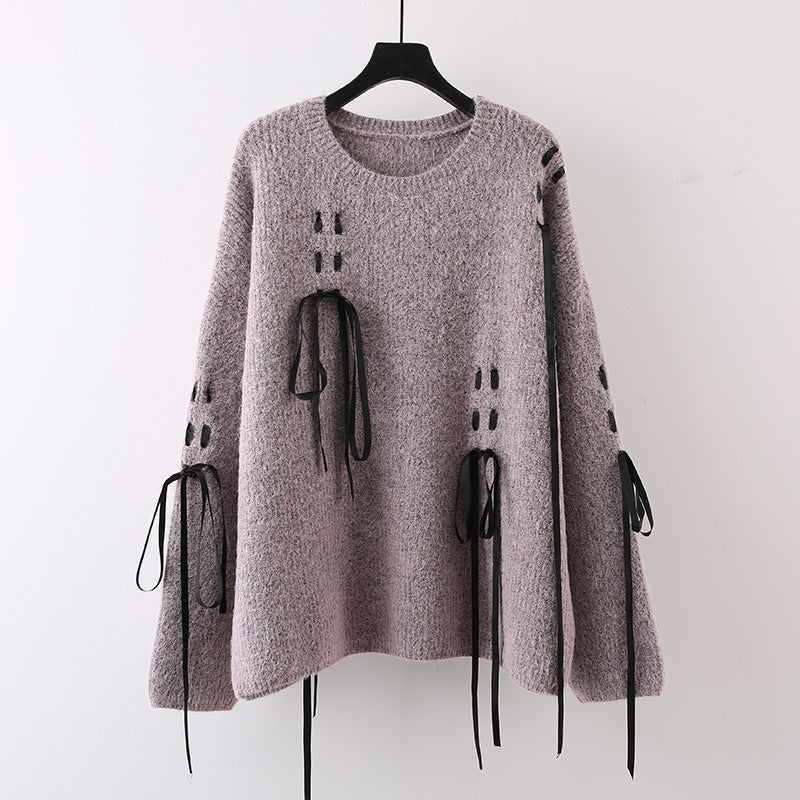 Sweet cool lazy round neck sweater knitted sweater loose temperament slimming