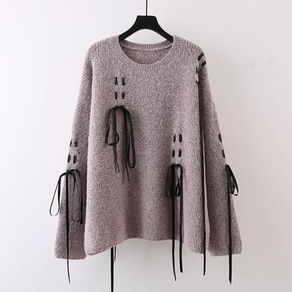 Sweet cool lazy round neck sweater knitted sweater loose temperament slimming