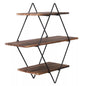 3 Tiered Floating Wall Mounted Display Shelf Wooden Shelves Black Frame Shelving