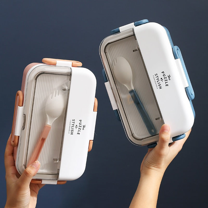 304 stainless steel lunch box with soup bowl school children's leakproof 2-grid bento box with spoon food storage container