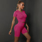 Peach buttocks solid color high elasticity yoga short sleeved shorts set fitness two-piece set