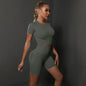 Peach buttocks solid color high elasticity yoga short sleeved shorts set fitness two-piece set