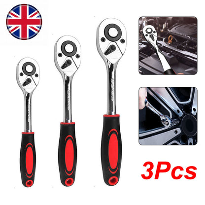3 Piece 1 2  3  8  & 1  4  Ratchet Set Drive Heavy Duty Ratchet Socket UK