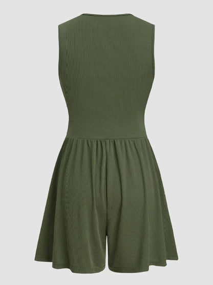 Women's knitted jumpsuit with solid color pleats and decorative grooves sleeveless jumpsuit