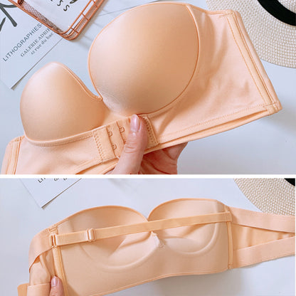 Oxygen bra for women without shoulder straps front buckle gathering anti slip invisible breathable wrapped bra