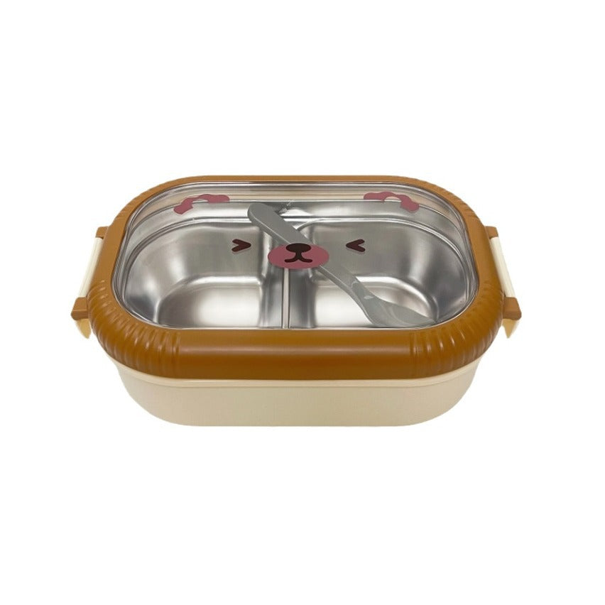 Cartoon cute bear stainless steel portable compartment lunch box with lid