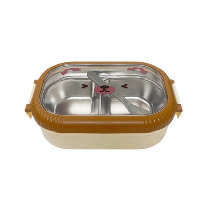 Cartoon cute bear stainless steel portable compartment lunch box with lid