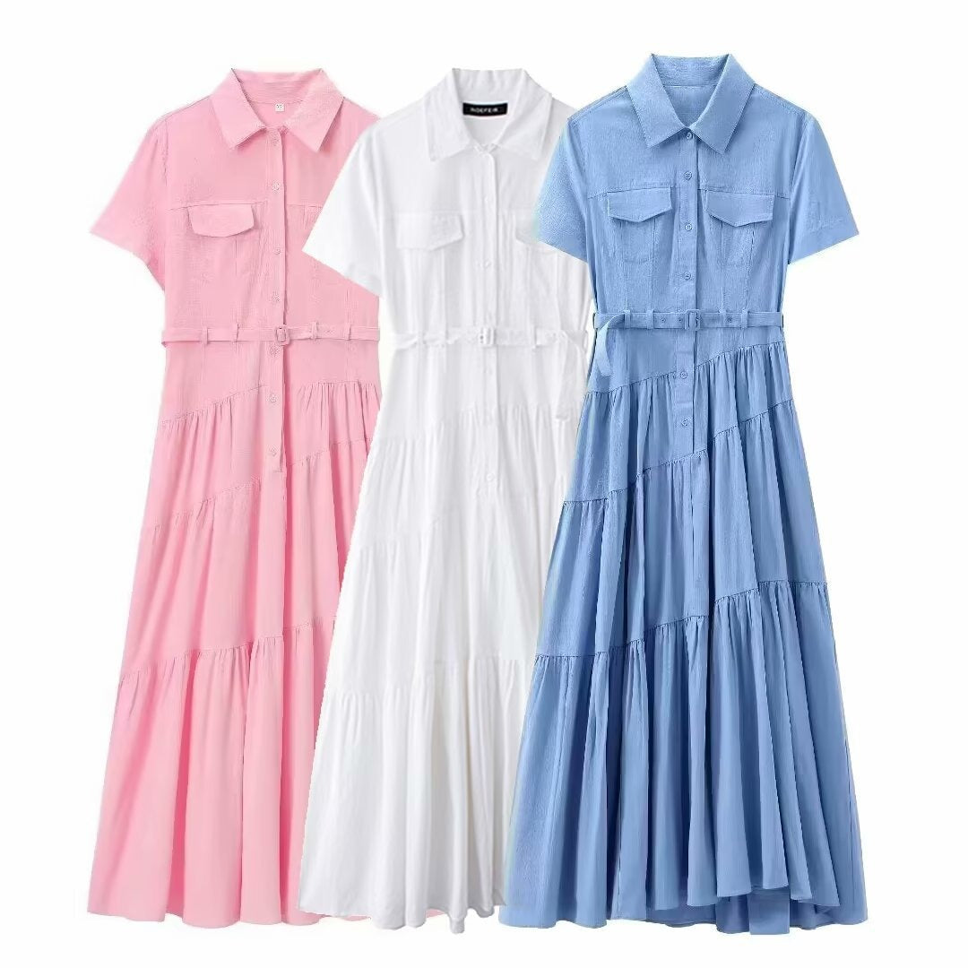 Women's casual dress with belt and shirt style dress for women