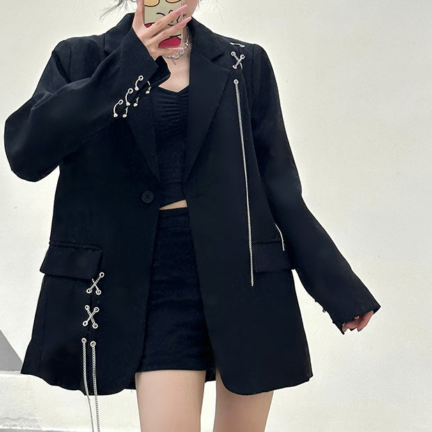 Design-sense small-sized women's suit tops design-sense chain cardigan jackets
