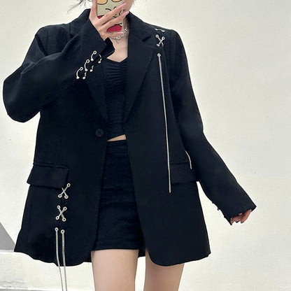 Design-sense small-sized women's suit tops design-sense chain cardigan jackets