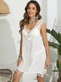 Women's hand hook splicing tassel V-neck hollow vest skirt bikini cover shirt