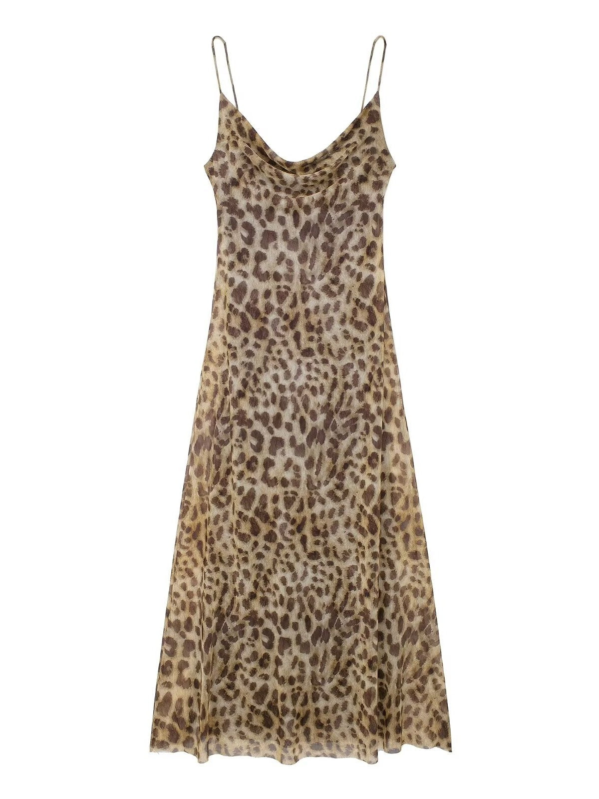 Animal print silk mesh leopard print camisole slim fit and drape dress
