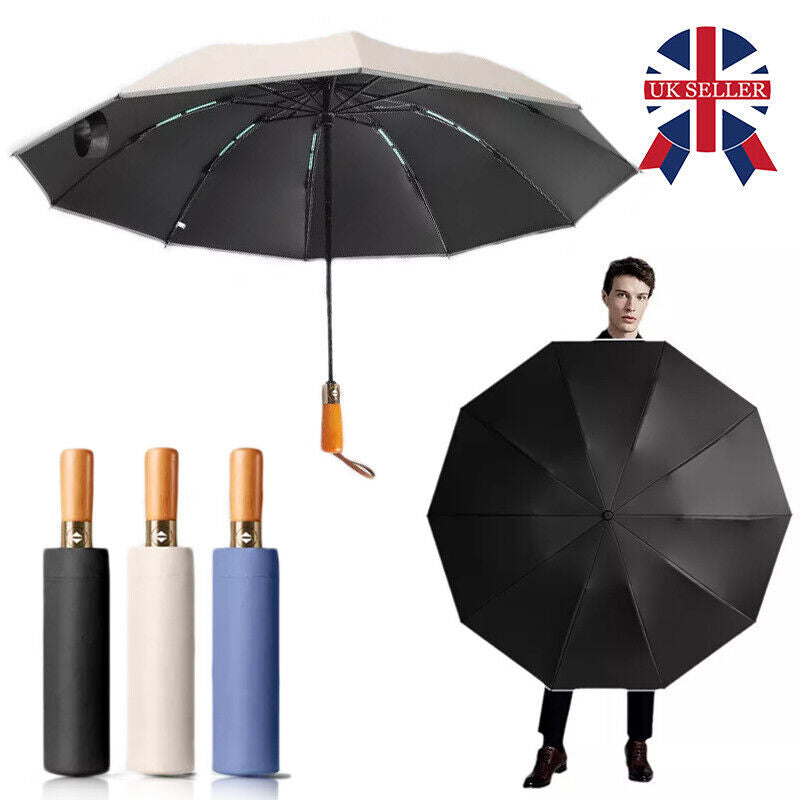 Portable Strong Frame Umbrella Windproof Automatic Open Folding Compact 20Rods