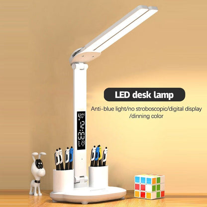 LED Reading Desk Lamp Dimmable USB Double Head Foldable Table Night Light White
