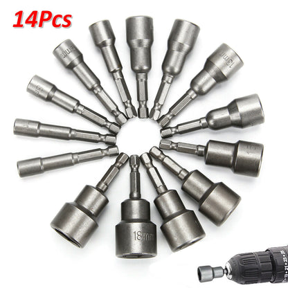 14pcs Nut Driver Bit Set Hex Magnetic Metric Socket Impact Drill 6 To 19MM UK
