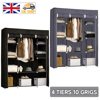 Fabric Canvas Wardrobe Clothes Storage Cupboard Hanging Rail Shelving Practical