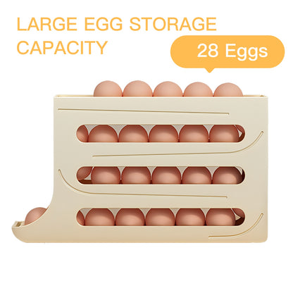 4-Tiers Auto Rolling Egg Dispenser, Space-Saving Egg Holder For Fridge And Countertop, Durable Plastic Kitchen Egg Organizer