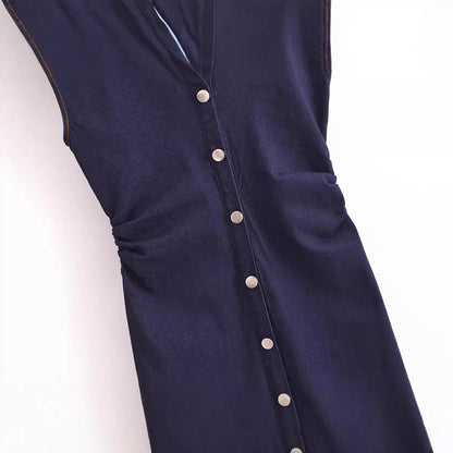 Midi slim fit shirt style single breasted dress