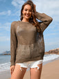 Women's Knitted Shirt Round Neck Love Beach Hoodie Resort Solid Color Women's Knitted Shirt