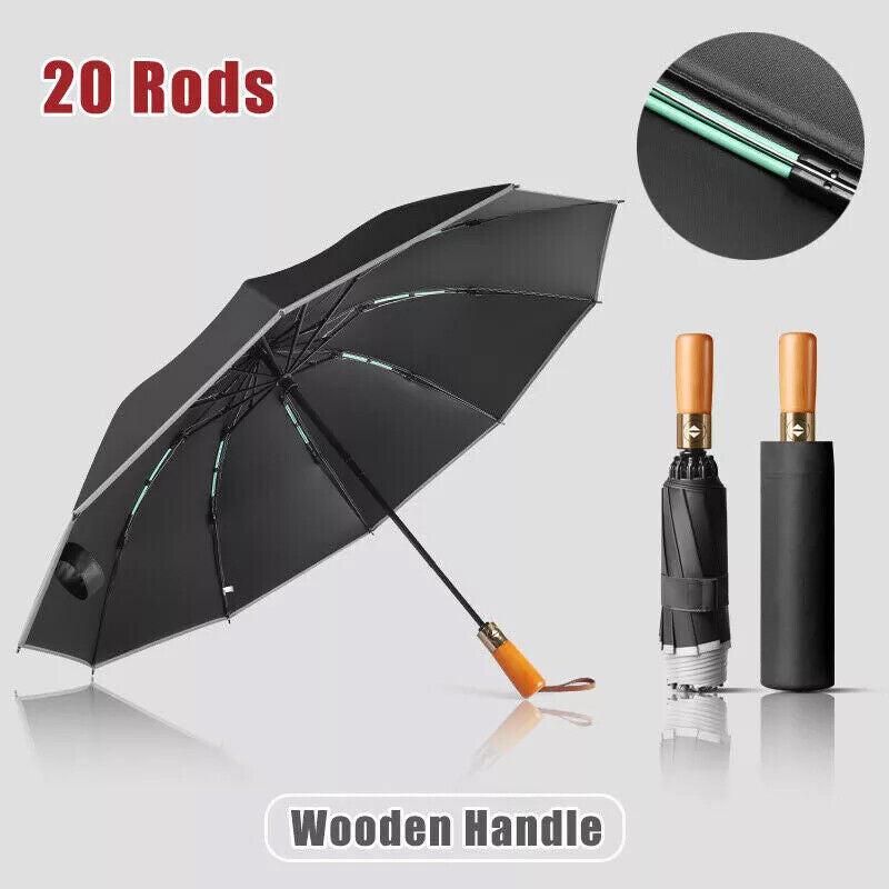 Portable Strong Frame Umbrella Windproof Automatic Open Folding Compact 20Rods