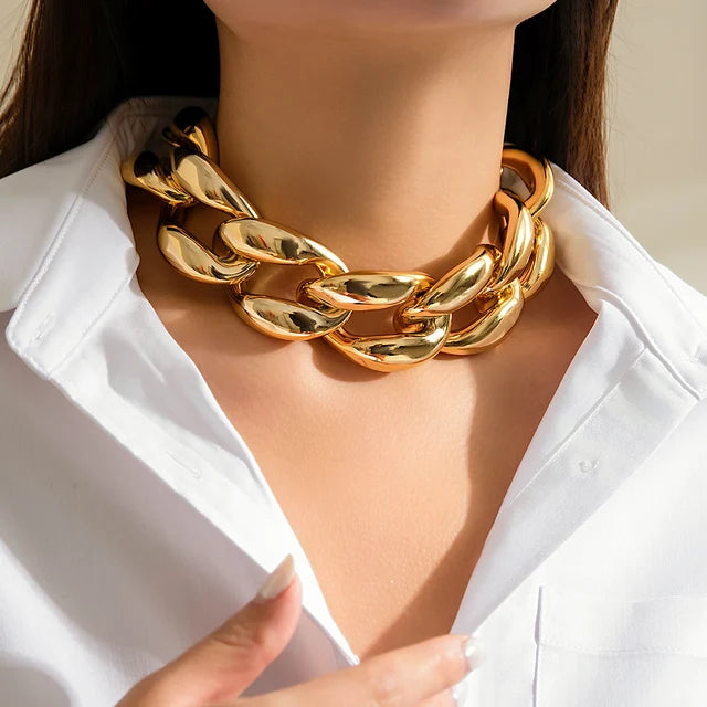 Exaggerated Big Thick Chain Short Choker Necklace for Women Trendy Statement Collar on the Neck Accessories
